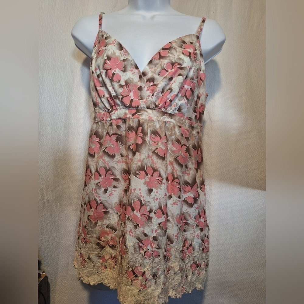 ROMY thin strap floral camisole tank top. Size L. Pink and white - Picture 2 of 12